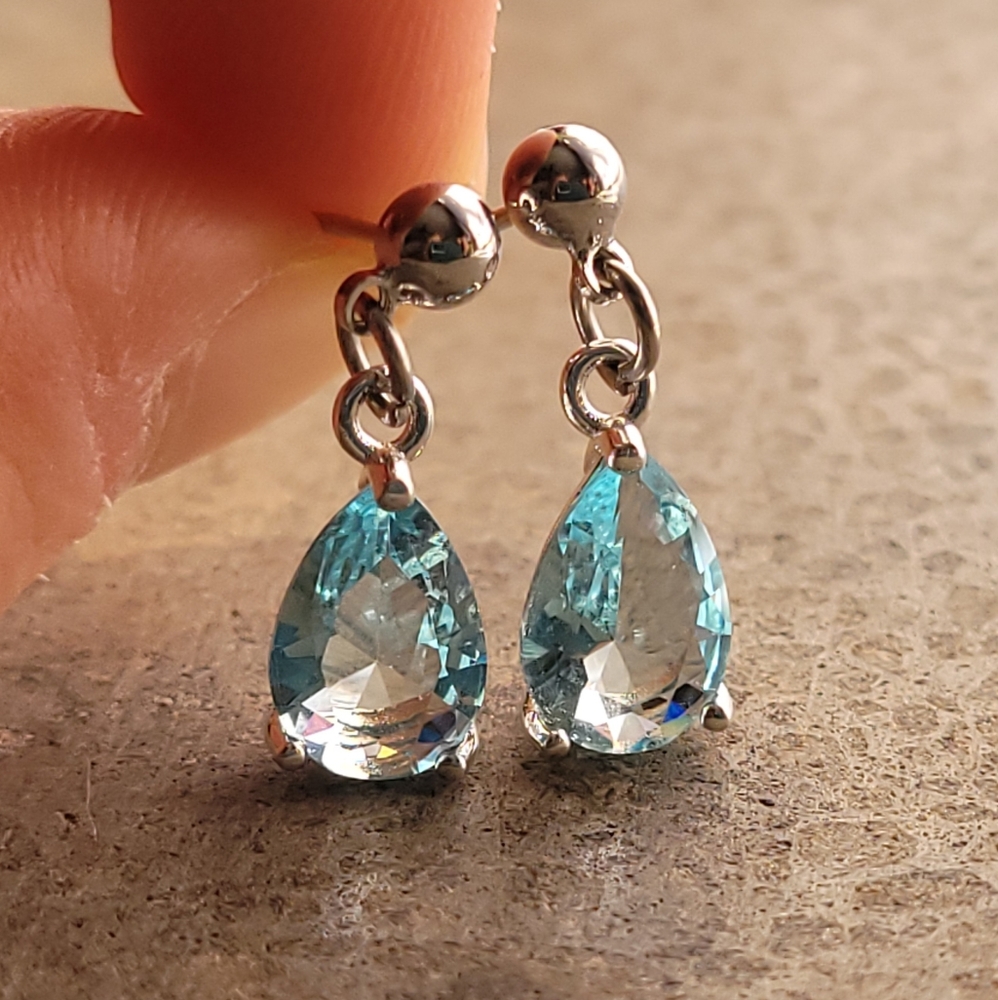 Sterling Silver Aquamarine Stud Earrings - Picture 7 of 7